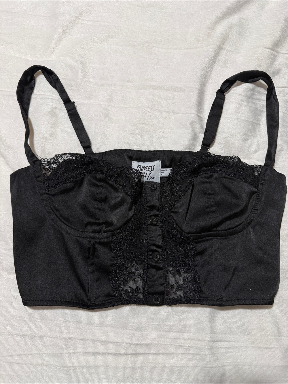Princess Polly Black Lace-Trim Longline Bralette